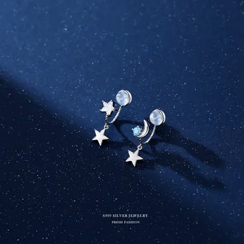 100% 925 Pevné Reálne Šterlingov Thai Silver Moon Star Klip Na Náušnice Pre Ženy, Dievča Bez Piercing Earings Šperky