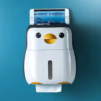 Kreatívne Roztomilý Tučniak Tvar Stenu Toaletný Papier Držiak na Telefón Tkaniva Zásuvky Úložný Box Domov Kúpeľňa Dodávky