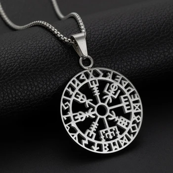 Móda Jemná Strieborná Farba Viking Rune z Nehrdzavejúcej Ocele Kompas Náhrdelník pre Mužov, Ženy, Šťastie, Amulet Šperky Darček