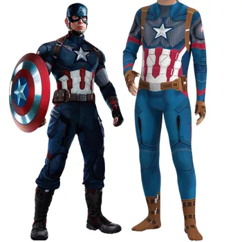 Kapitán Amerika Steve Rogers Cosplay Kostým Detský Aldult Unisex Zentai Oblečenie Jumpsuit Kombinézu Catsuit
