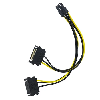 SATA 2x15Pin na Grafickú kartu PCI-e PCIE 6/8 Pin grafická Karta Napájací Kábel 6/8pin pre Dual Sata Y Splitter Adaptér 18 CM 18AWG