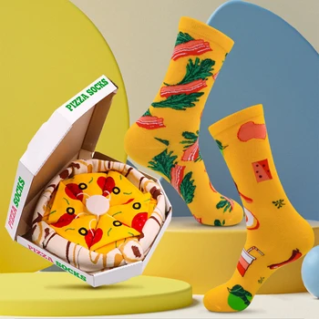 Unisex Pizza Ponožky Muži Ženy Super Mäkké Tvorivé Štandardné Farebné Stredne Dlhý Zábavné Bavlna Osadenie Vianočný Darček